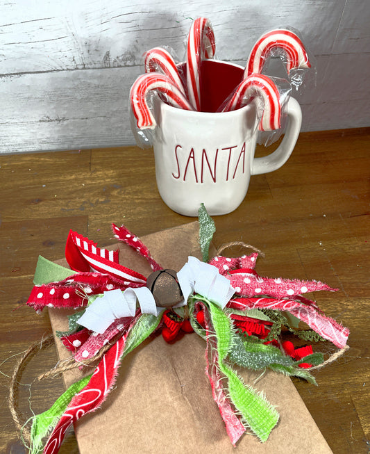 Christmas Reusable Scrappy Fabric Ribbon Bow - Set of 2