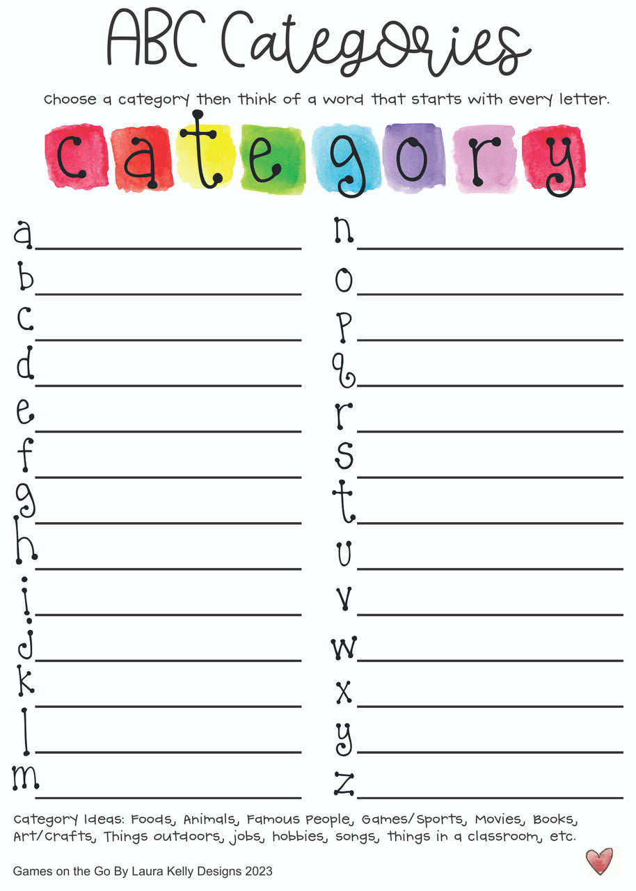 Games on the Go ABC Categories