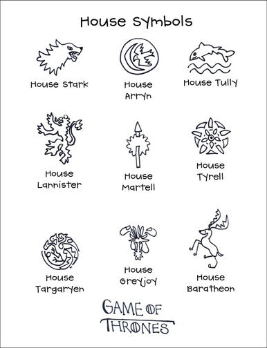 Game of Thrones Houses Printable and Images