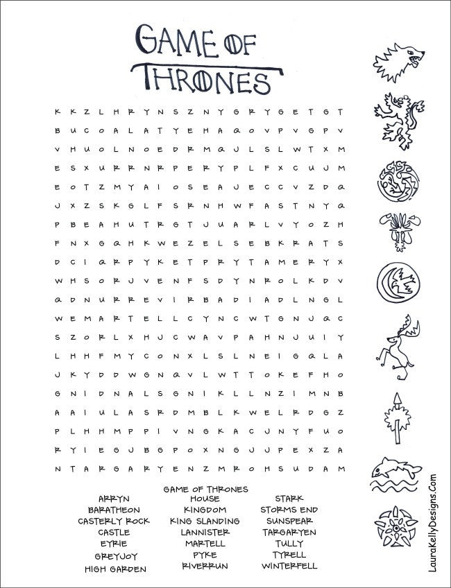 Game of Thrones Houses Printable and Images