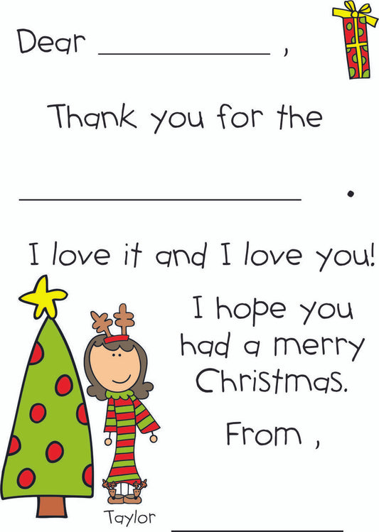 Holiday Girl Fill In Flat Note Cards - Qty 25