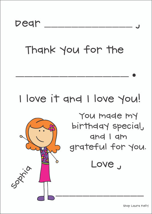Girl Fill In Flat Note Cards - Qty 25