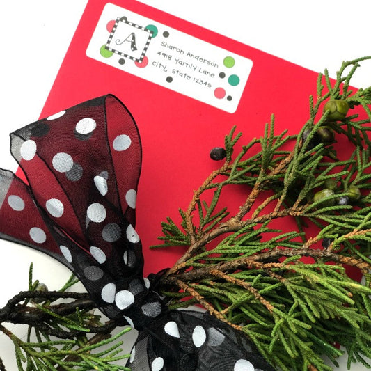 Return Address Label Dots Initial Christmas