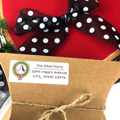 Return Address Label Christmas Wreath Initial