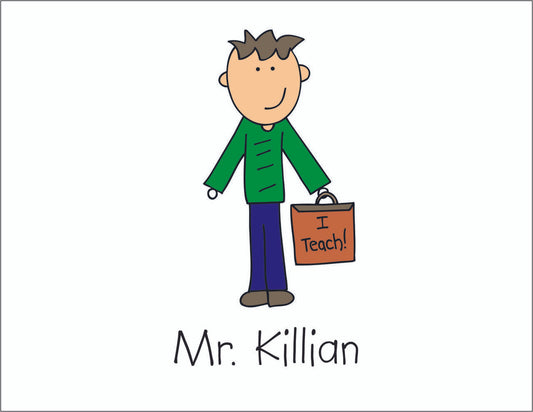 Male Teacher Fold Over Note Cards  - Quantity 50