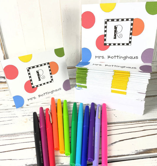 Note Card and Flair Pen Set Polka Dotted Monogram