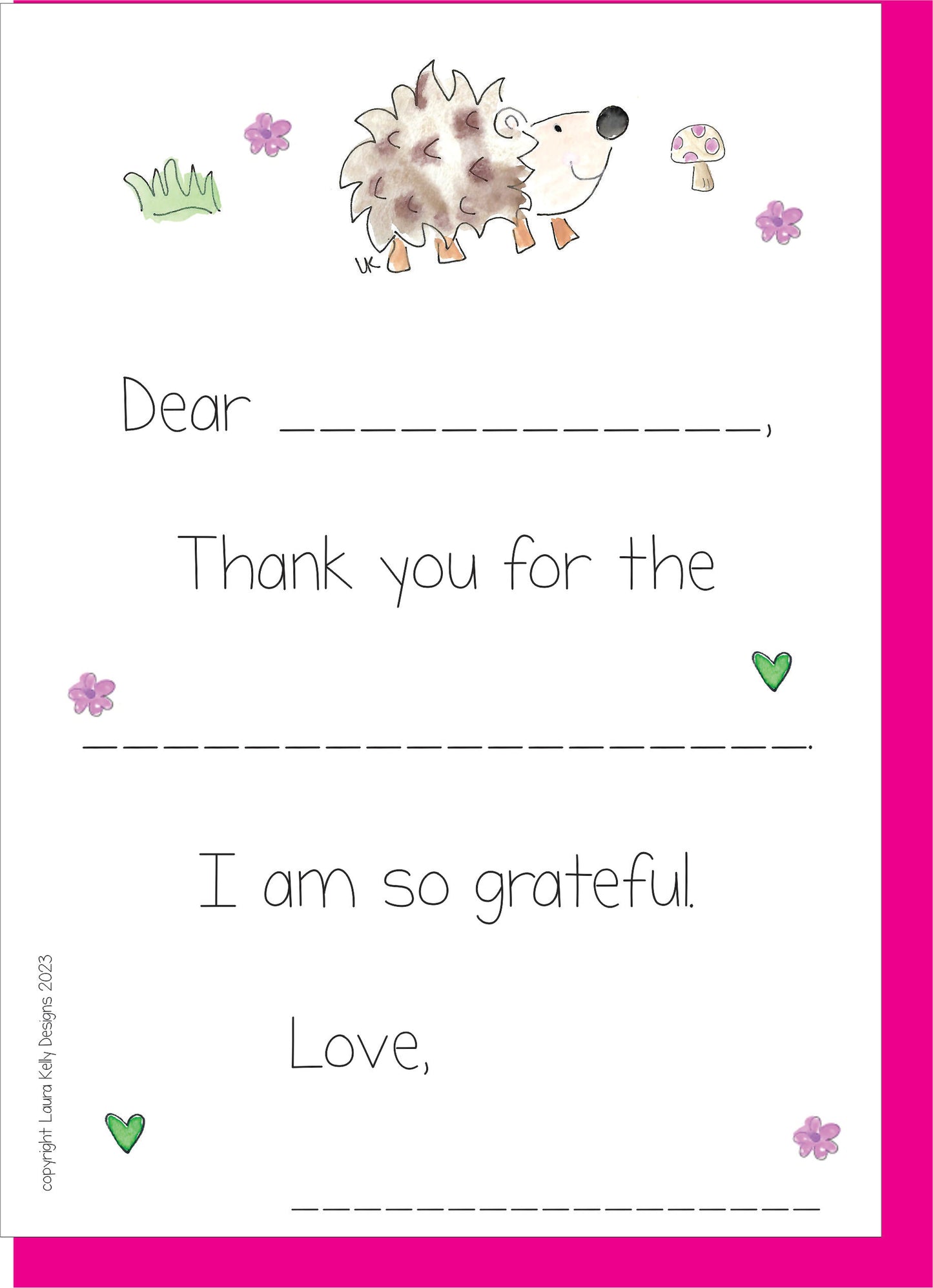 Fill In Thank You Notes - Hedgehog