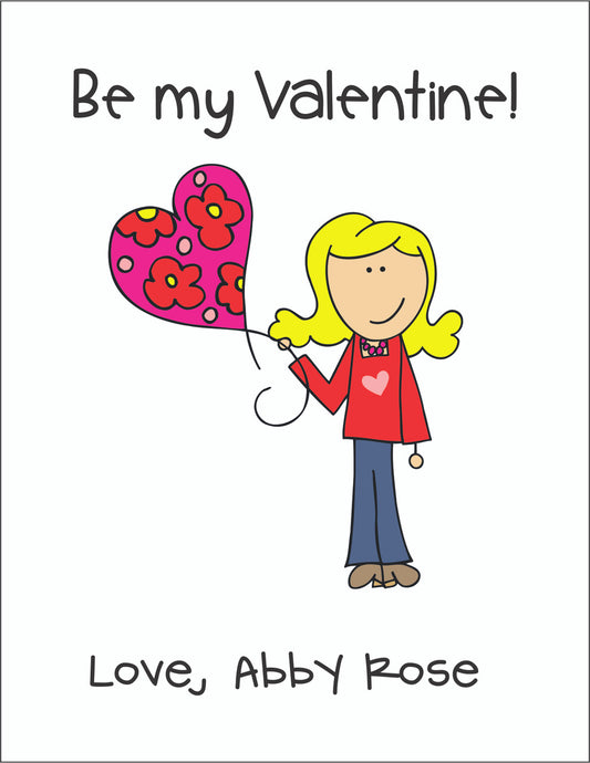 Valentine Cards Balloon Girl With Envelopes - Qty 28