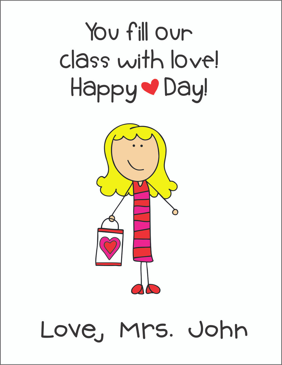 Valentine Cards Teacher Female With Envelopes - Qty 28