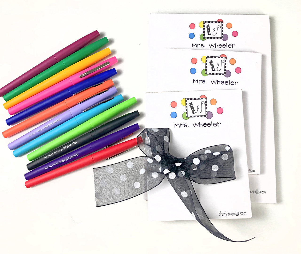 Memo Pad/Flair Pens BUNDLE Set - Polka Dotted Monogram